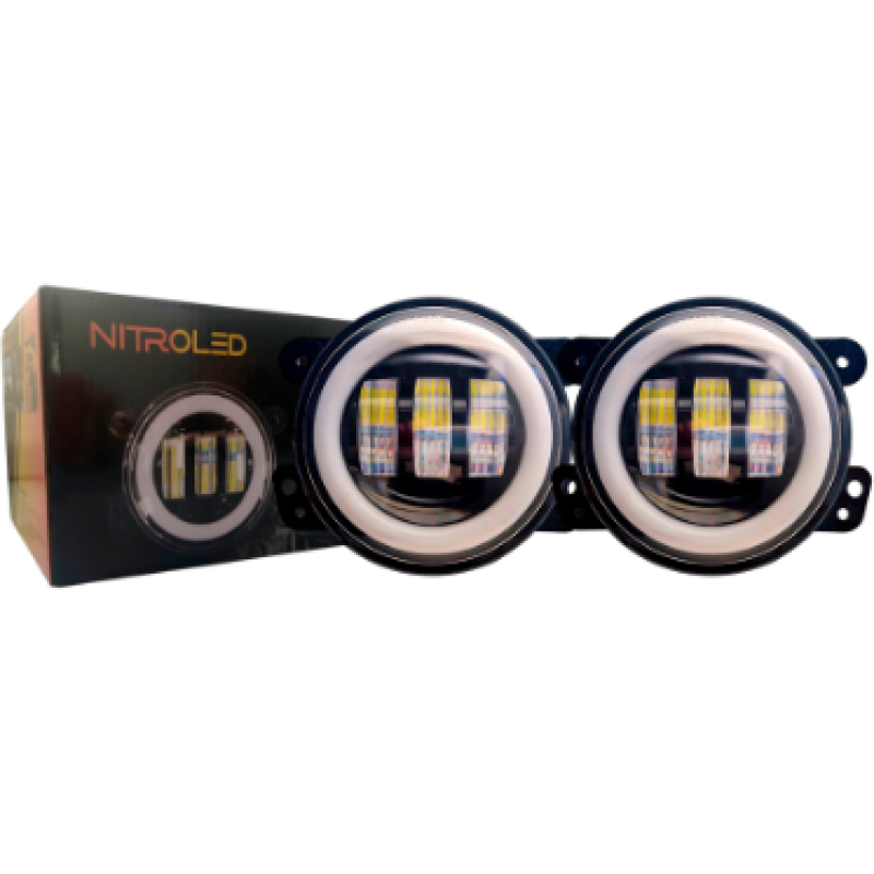 PAR DE FAROS DE 4 PULGADAS 12/24 - LUZ BLANCA Y OJO DE ANGEL BLANCO Y AMBA