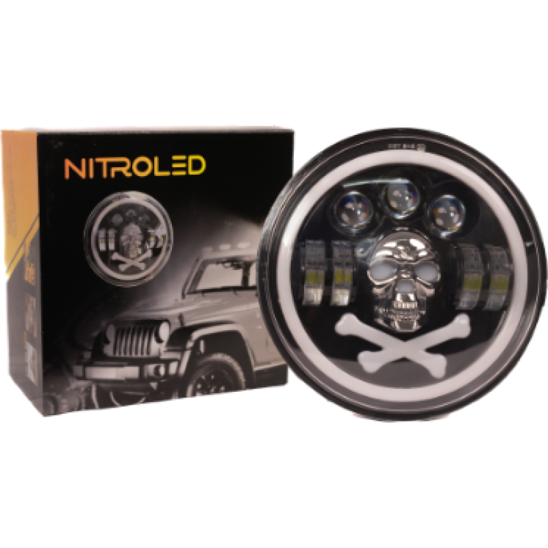 FARO REDONDO 7 PULGADAS CALAVERA 12/24 ALTA-BAJA- COLORES OFF ROAD